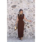 bytugcekaya Kahve Sıfır Kol Çift Tokalı Elbise