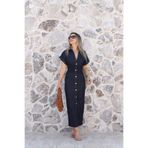bytugcekaya Lacivert Sıfır Kol Düğme Detay Denim Elbise