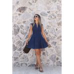 bytugcekaya Mavi V Detay Sıfır Kol Kloş Denim Elbise
