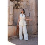 bytugcekaya Sarı Bağlamalı Krinkıl Bluz Pantolon Takım