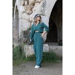 bytugcekaya Zümrüt Yeşili Crop Gömlekli Takım