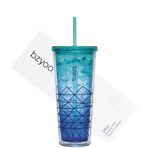 bzyoo SIP 24 oz (710 ml) Kapaklı ve Pipetli Çift Duvar Plastik Bardak Soğuk İçecek Seyahat Kupası Parti Yeniden Kullanılabilir Bardak Ofis Dış Mekan Yemek Hediyesi Kendisi ve Onun için (Mavi ve Yeşil)