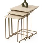 C Mdf Zigon Sehpa Sidon Desen 3'lü Set, Tekerli Cappicino Metal Ayak, Iç Içe Geçebilir