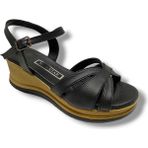 C-Shoes KA02-25 Deri Anatomik Yanları Açık Dolgu Topuk Kadın Sandalet - Siyah