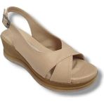 C-Shoes KA06-25 Deri Anatomik Dolgu Topuk Kadın Sandalet - Bej