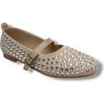 C-Shoes SG3170-26 Triko Kemerli Full Taşlı Kadın Babet - Bej