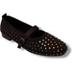 C-Shoes SG3170-26 Triko Kemerli Full Taşlı Kadın Babet - Kahverengi