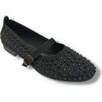 C-Shoes SG3170-26 Triko Kemerli Full Taşlı Kadın Babet - Siyah