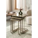 C Zigon Mdf Sehpa 3'Lü Set, Tekerli Metal Ayak, İç İçe Geçebilir