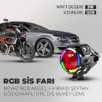 C9 Beyaz Rgb Angel Kırmızı Şeytan Göz Çakarlı 20W Motorsiklet Sis Farı LED Projektör 1 Adet