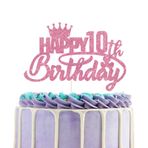 C/A Happy 10. Doğum Günü Pasta Üstü, Pembe Parıltılı, 1 Adet, 11,7 x 1,3 cm, Doğum Günü (10.), Pembe