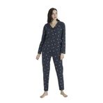 ca lia CALİA Kadın Kalp Desenli Antrasit Önden Düğmeli Gömlek Yaka Uzun Kollu Pijama Takımı (Antrasit, S)