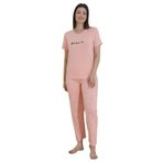 ca lia Kadın Milan Kumaş Kalp Desenli Bisiklet Yaka Kısa Kollu Pijama Takımı (Pembe, L)