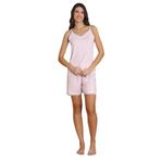 ca lia Kadın Milan Kumaş Pembe Çizgili İp Askılı Şortlu Yazlık Pijama Takımı (Pembe, XL)
