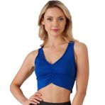 ca lia Kadın Önü Büzgülü Arkası Çapraz Kaplı Croptop/Büstiyer/Atlet (Saks Mavisi, ML)