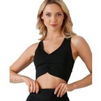 ca lia Kadın Önü Büzgülü Arkası Çapraz Kaplı Croptop/Büstiyer/Atlet (Siyah, ML)