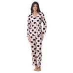 ca lia Kadın Puantiye Desenli Penye Süprem Pamuklu Kumaş Önden Düğmeli Gömlek Yaka Uzun Kollu Pijama Takımı (Pembe, XL)