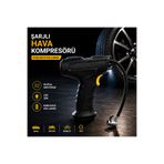cabbaroğlu ticaret Şarjlı Hava Kompresörü 150 PSI Dijital Ekranlı Taşınabilir Lastik Şişirme Pompası USB Şarjlı LED Işıklı