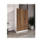 Cabinse %100 Mdf Elbise Dolabı 3 Kapaklı 2 Çekmeceli 7 Raflı Gardırop -Lefkas Meşe- Beyaz/Barok Ceviz Beyaz