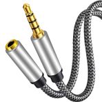 CABLEPELADO Uzatma kablosu 3,5 mm mikrofonlu, 4 kutuplu, kulaklık uzatması 3,5 mm, fişten sokete, PS5 / PS4 ile uyumlu, kulaklık, hoparlör, PC, cep telefonu, naylon, 1 m