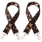 CABODYALS 1,5 inç 2 adet Brauneer çanta kayışı, leopar desenli, polyester örgü kemer, kahve renkleri, ayarlanabilir yedek kayış, omuz çantaları, okul çantaları için altın döner kilitli