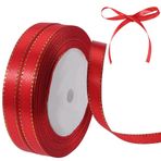 CABODYALS 2 rulo 48 yarda 9,5 cm (10,7 cm) altın kenar bantları, ince, yumuşak ipek, polyester, saten dokuma, kırmızı bant, altın kenar süslemeli kütle, el işi, düğün, Noel çelengi, hediye paketi