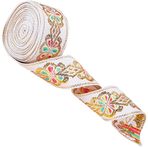 CABODYALS 7 m 45 mm Beyaz Jakar Bant Çiçek Desenli Nakış Dokuma Bantlar Altın Kenarlar Vintage Kumaş Süsleme Etnik Tarzda Kütle Dikiş Yapmak için Ev Sanatı Dekorasyon Ev İşi