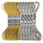 CABODYALS Heimwe 10 adet metalik nakış ipliği gümüş altın parıltılı çapraz dikiş püsküllü iplik polyester arkadaşlık bileklikleri parıltılı Crewel ip büyük paket dikiş için el işi