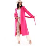 CABONIA Kuşaklı Uzun Kaşe Kaban - Fuşya - Pembe