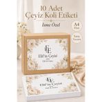 cabuk baskı İsme Özel Çeyiz Koli Etiketi 10 Adet A4 Ekru Çiçekli Gold Yatay Tasarım Gelin Çeyizi Etiketi