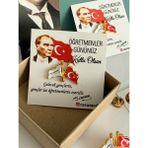 Caca Tasarım Türk Bayrağı ve Atatürk Imzası Rozeti 24 Kasım Öğretmenler Günü 10 Kasım Okul, Kurumsal 2 Adet