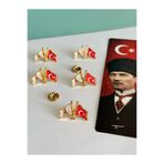 Cacamod 5 Adet Türk Bayrağı ve Atatürk Çift Flame Yaka Rozeti