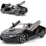 Cacao 1/24 Bmw I8 Model Araba Için Uyumlu, Çinko Alaşım Geri Çekin Oyuncak Araba Çocuklar Için Ses ve Işık ile Erkek Kız Hediye (Siyah)1 (Yurt Dışından) - Renkli