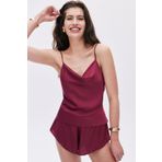 Caché Bordo Degaje Yaka Askılı Kısa Saten Pijama Takımı