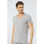 Cacharel 1306 V Yaka Kısa Kollu Erkek T-Shirt - Gri Melanj - 2XL