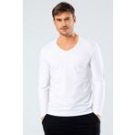 Cacharel 1334 Erkek Beyaz V Yaka Uzun Kollu T-Shirt