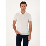Cacharel Erkek Açık Gri Slim Fit %100 Pamuk Fermuarlı Polo Yaka Triko T-Shirt 50305981-VR001
