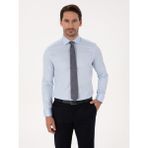 Cacharel Erkek Açık Mavi Slim Fit %100 Pamuk Yarım İtalyan Yaka Klasik Gömlek 50318216-VR003 - 38