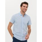 Cacharel Erkek Açık Mavi Slim Fit Keten Karışımlı Kısakol Gömlek 50269570-VR003 - 4XL
