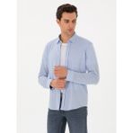 Cacharel Erkek Açık Mavi Slim Fit Pamuk Karışımlı Alttan Biritli Fitilli Gömlek 50304495-VR003 - 2XL