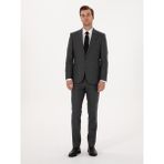 Cacharel Erkek Antrasit Slim Fit %100 Yün Ekose Takım Elbise 50315670-VR006 - 6 Drop - 52