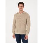 Cacharel Erkek Bej Regular Fit %100 Pamuk Apaş Yaka Triko Kazak 50310535-VR011 - XL