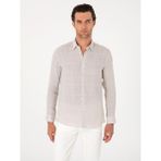 Cacharel Erkek Bej Regular Fit Kareli %100 Keten Gömlek 50300534-VR011 - 3XL