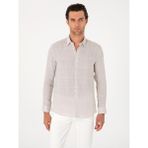 Cacharel Erkek Bej Regular Fit Kareli %100 Keten Gömlek 50300534-VR011