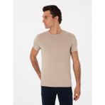 Cacharel Erkek Bej Slim Fit Bisiklet Yaka Pamuklu T-Shirt 50300699-VR011 - 2XL
