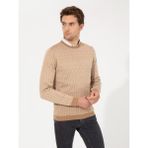 Cacharel Erkek Bej Slim Fit Bisiklet Yaka Triko Kazak 50259277-VR011 - XS
