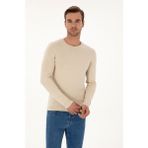 Cacharel Erkek Bej Slim Fit Pamuk Karışımlı Bisiklet Yaka Basic Triko Kazak 50318620-VR011 - 3XL