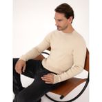 Cacharel Erkek Bej Slim Fit Pamuk Karışımlı Bisiklet Yaka Selanik Örgü Triko Kazak 50318976-VR011 - XL