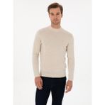 Cacharel Erkek Bej Slim Fit Yün Karışımlı Çeyrek Balıkçı Basic Triko Kazak 50315295-VR011