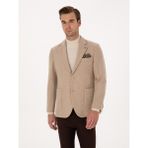 Cacharel Erkek Bej Slim Fit Yün Karışımlı Flanel Ceket 50316351-VR011 - 6 Drop - 48